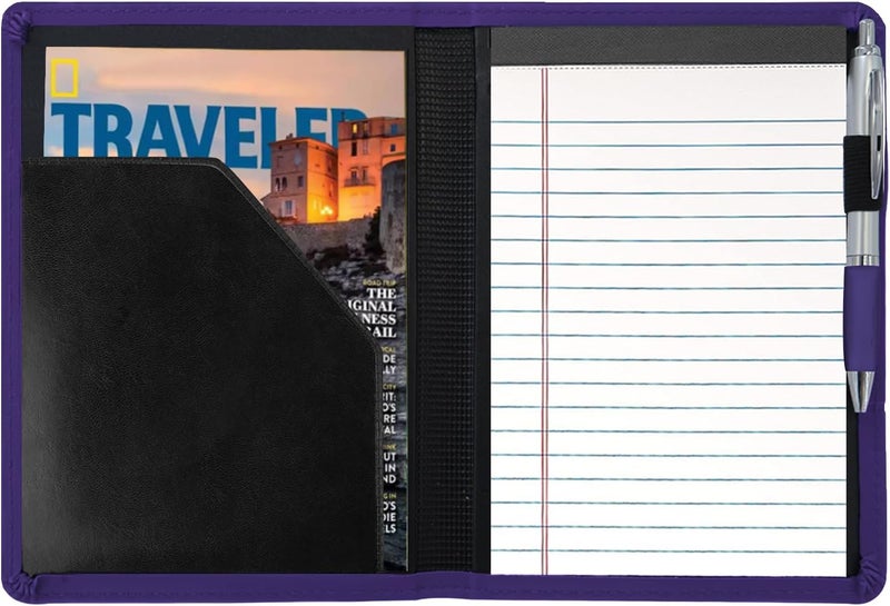 Konper Classic Padfolio/Junior Portfolio Folder Case, Business A5 Leather Organizer Binder for Men Women, A5 Writing Pad Included, Dark Purple - Image 4